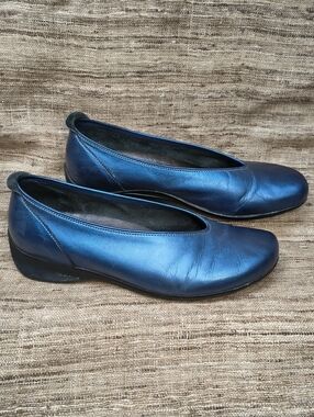 Wolky Ballet Flats Blue Metallic Duncan Comfort Walking Shoes
